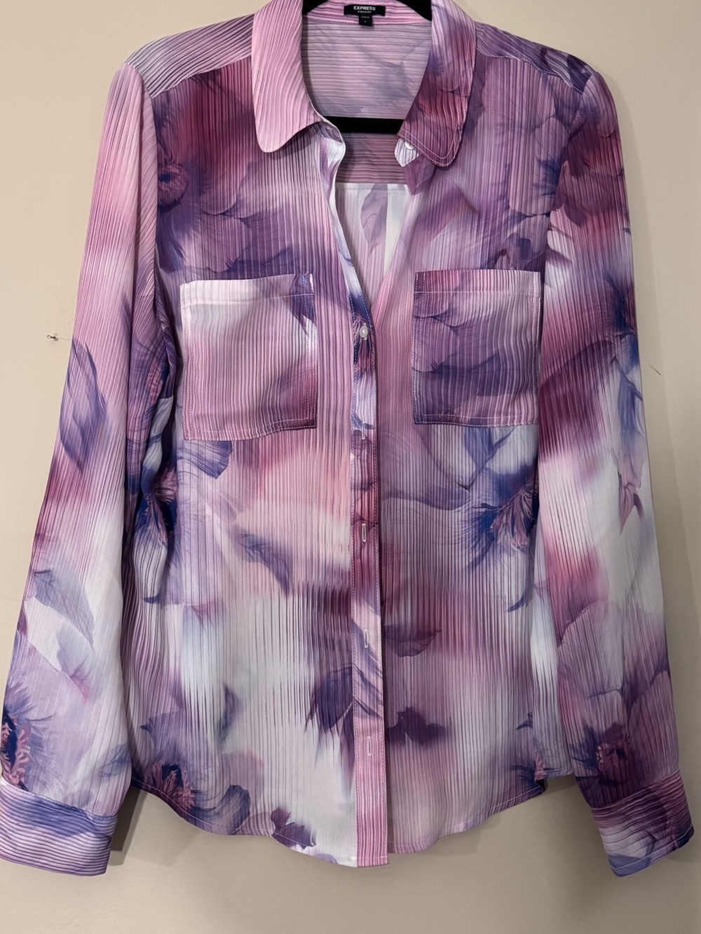 Express Pink and Purple Floral Button-Front Shirt